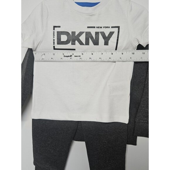 DKNY  12M, Set Of 3, Grey Pull Over Jacket/Grey Pants/ Crew Neck Logo T Shirt - Picture 9 of 11